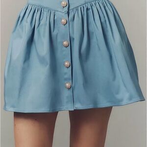 Anthropologie Sky Blue Mini Skirt with Pearl Buttons